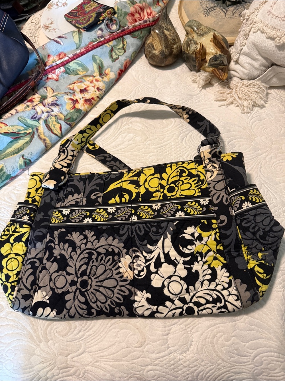 Vera Bradley Black, Yellow & Gray Quilted Floral Shoulder Bag